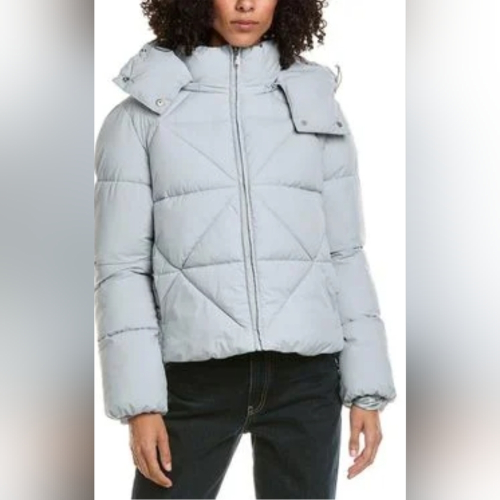 Size L - New Sam Edelman Hooded Crop Puffer Jacket In Navy